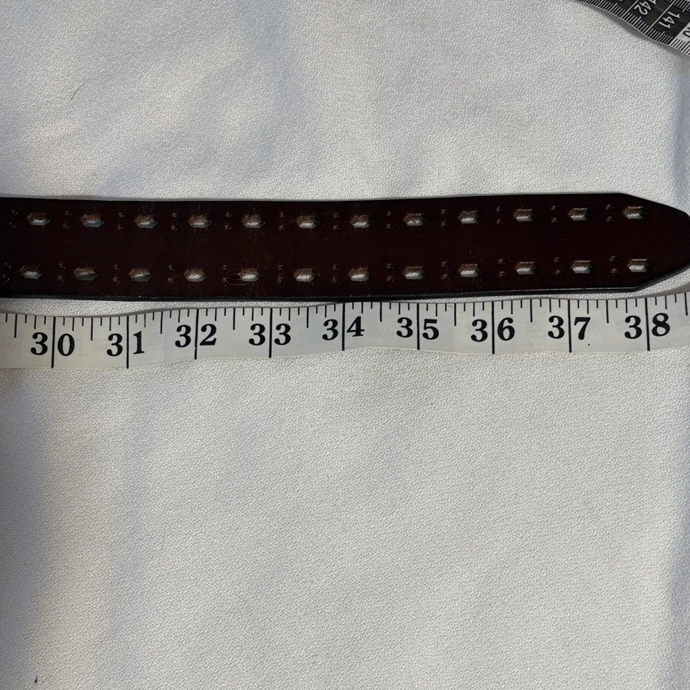 Brown Bonded Leather Belt with Silver Buckle - Size M